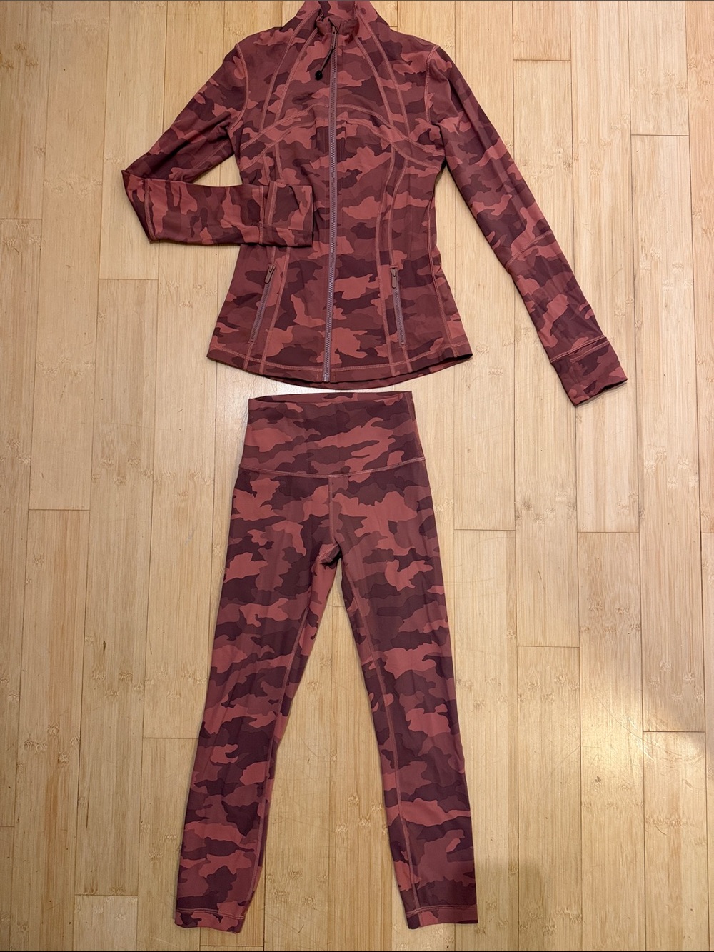 Lululemon Camo Print DefineJacket & Tights Set - Rose Brown